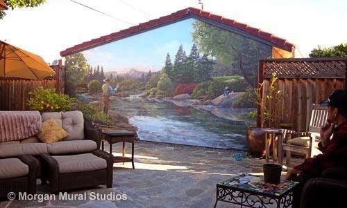 Fishing Mural on Backyard Wall for Private Residence