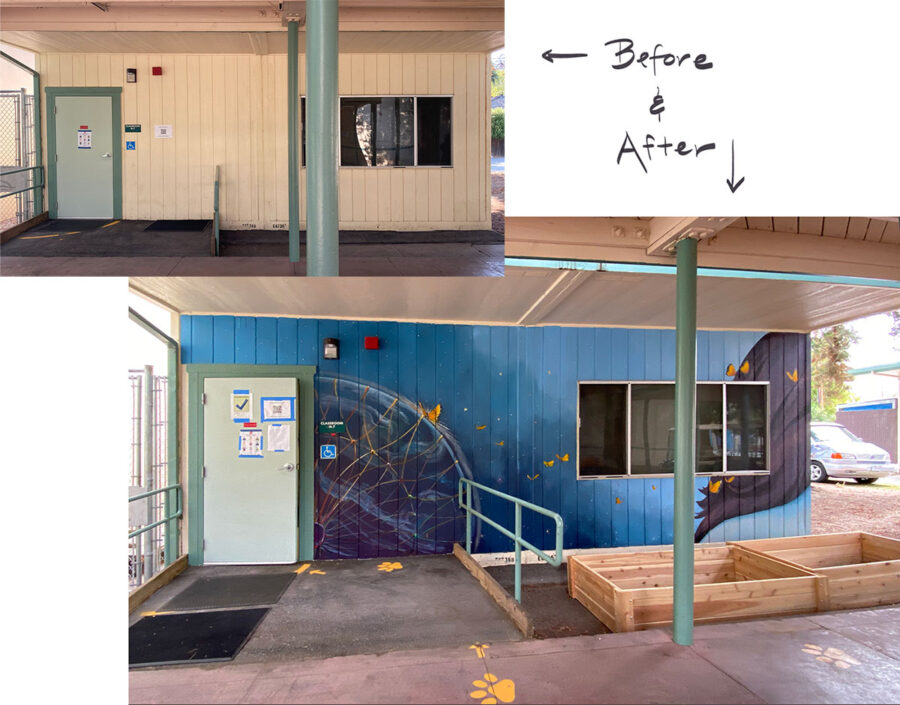 Before and After Mural with Dreamcatcher Painting by Bay Area Muralist