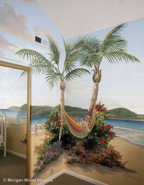 Tropical Palm Tree and Hammock Mural for Room Painting