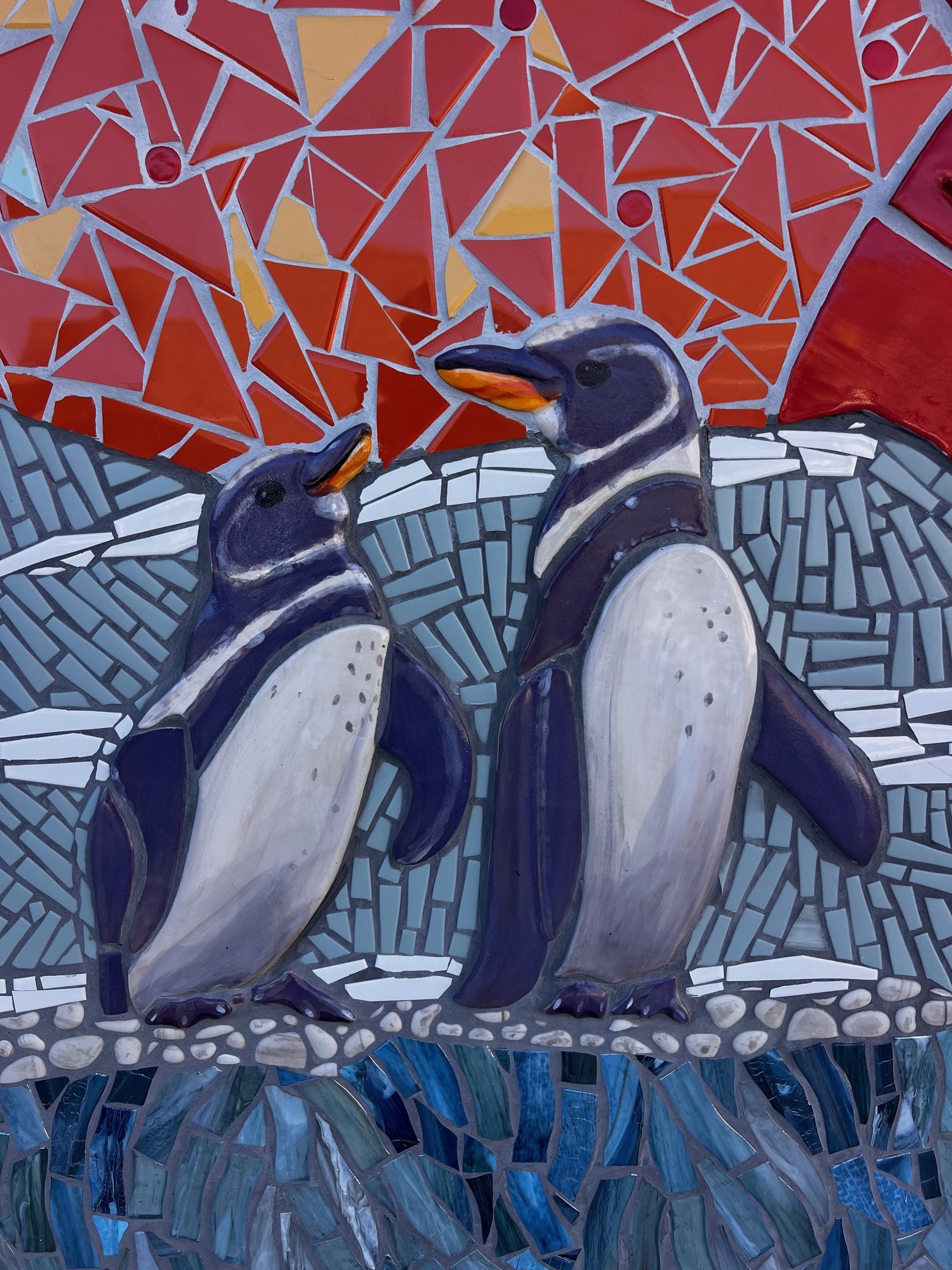 Mosaic of penguins at elementary school