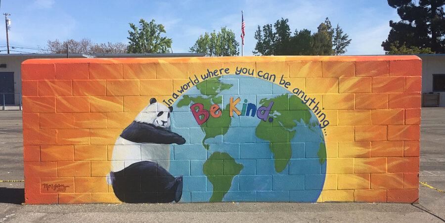 Handball Mural with a Panda Brings Color to the Schoolyard