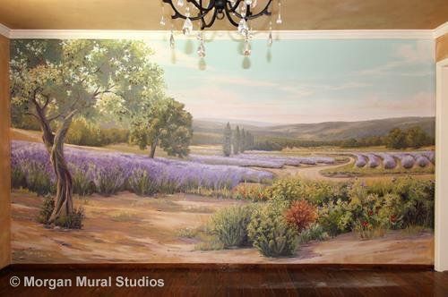 Lavender Mural with Fields - French Landscape Painting