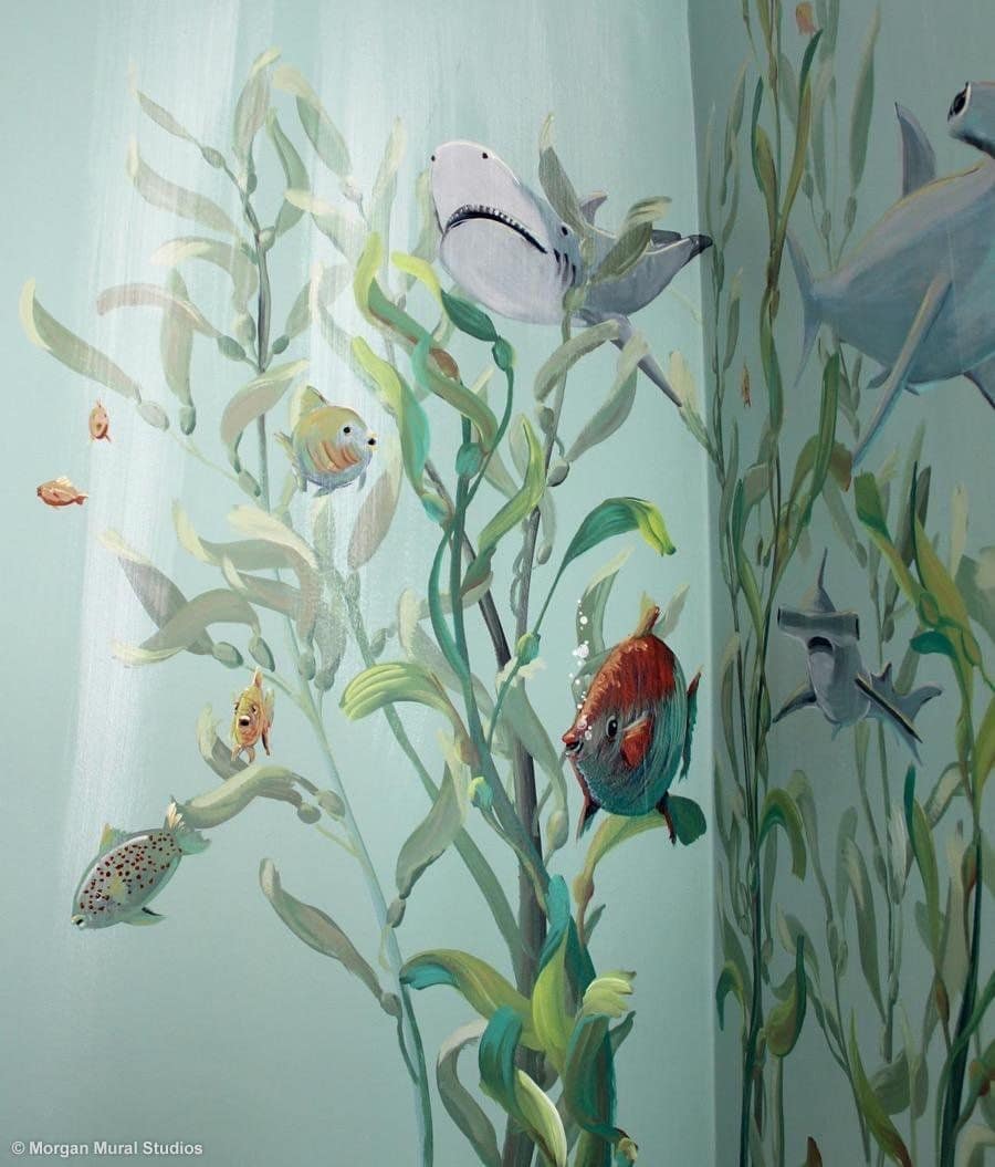 Kelp Forest Mural Painting with Sharks and Fish