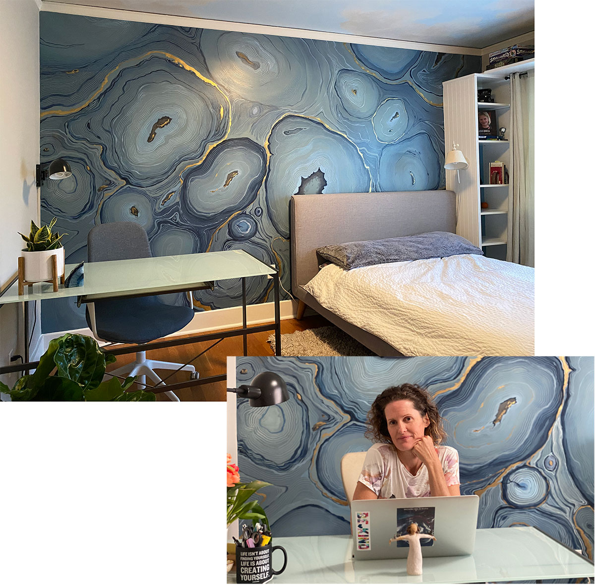 Handpainted Agate Rock Mural for Wallpaper of Home Office