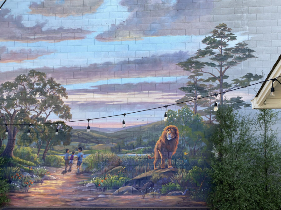 Backyard Mural with Lion and Landscape in Campbell, California