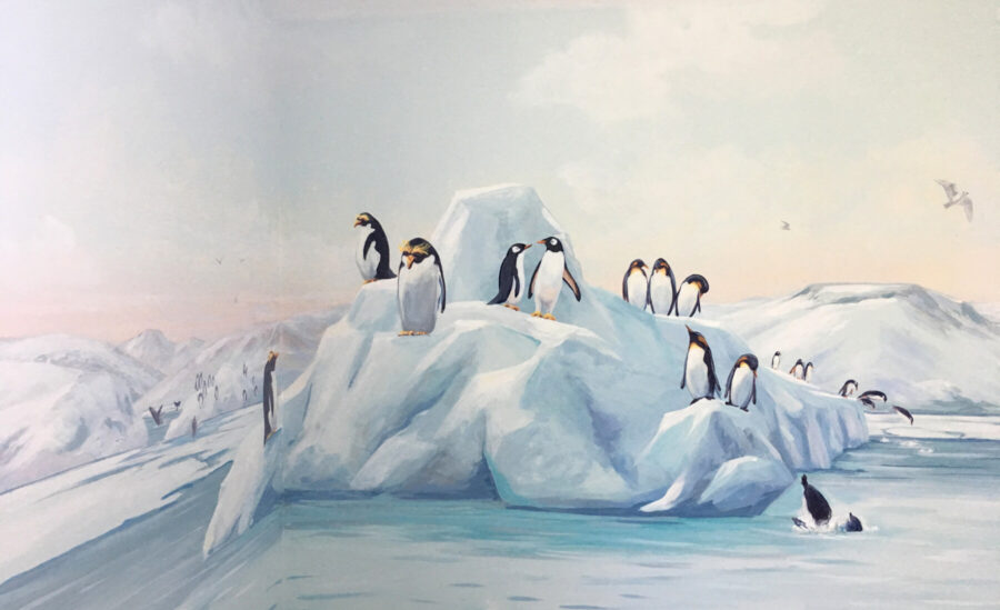 Iceberg Mural Painting with Penguins for Room