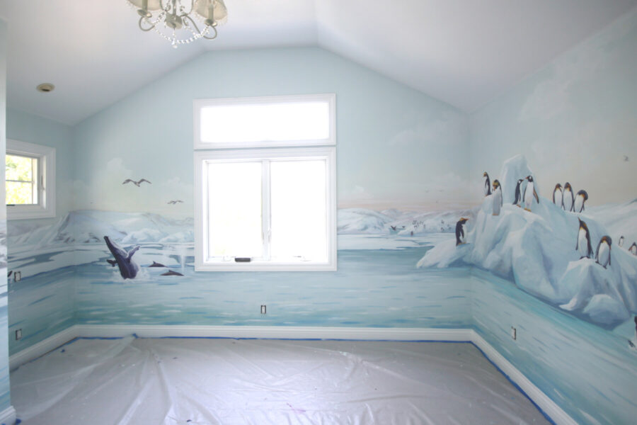 Antarctic Nursery Mural Painting for Newborn Baby's Room with Humpback Whale