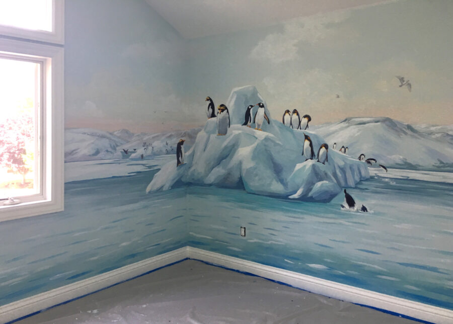 Antarctic Penguin Mural Custom Painted for Los Altos House