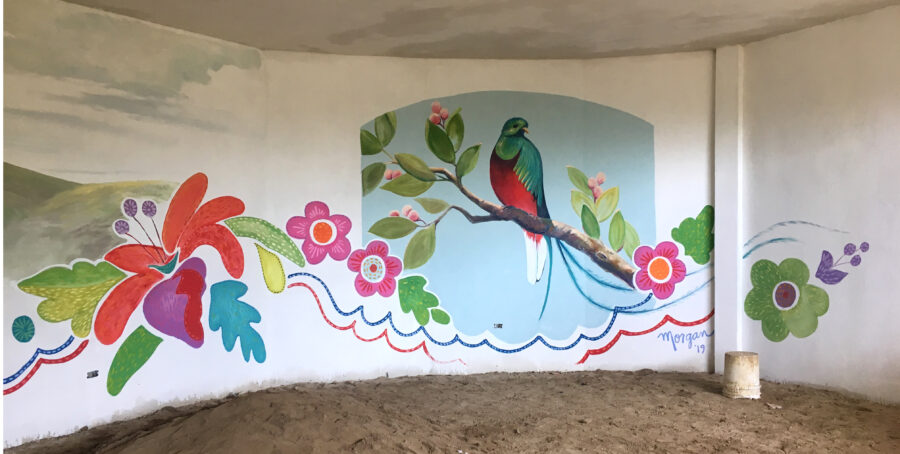 Colorful Tropical Bird Mural in Vuelta Grande, Guatemala