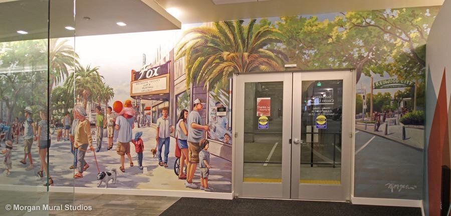 Credit Union Mural Painted with Urban Scene in Northern California