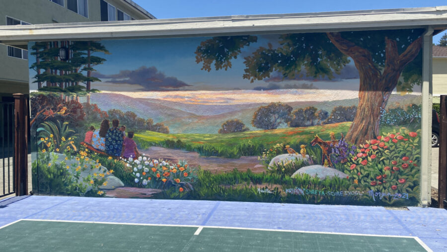 Saint Francis Center Mural in Redwood City with Landscape and Family Scene
