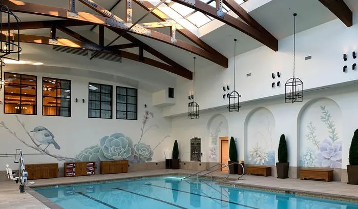 Poolside Mural with Succulent Plants and Bird in San Diego