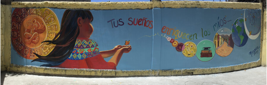 Colorful Wall Mural with Girl (Painted for Young Dreamers School in Antigua)