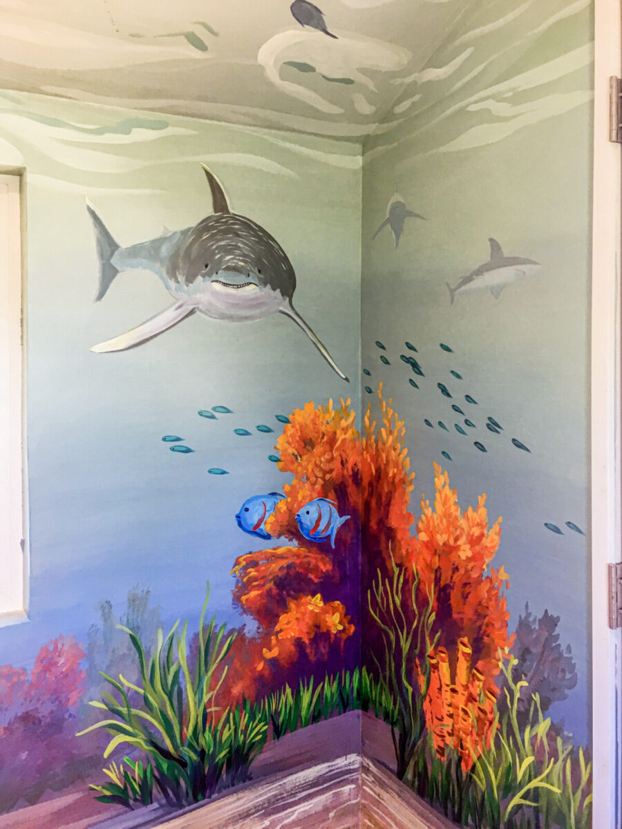 Coral and Shark Mural Custom Painted for Los Altos House in California