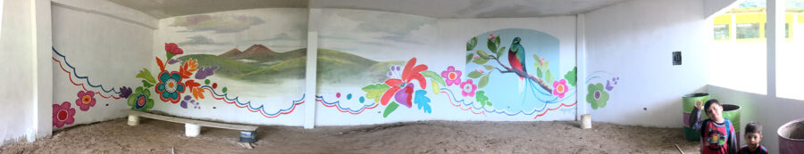 Flowery Landscape Mural with a Tropical Bird