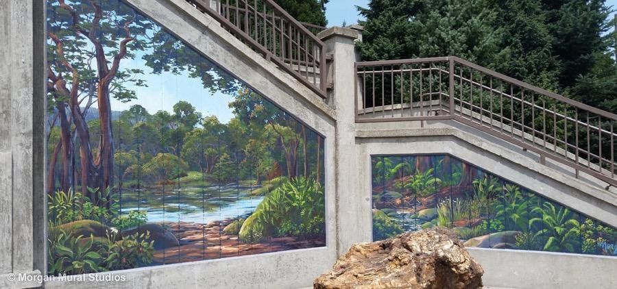 Stairway Mural with Forest Nature Scene in Oregon