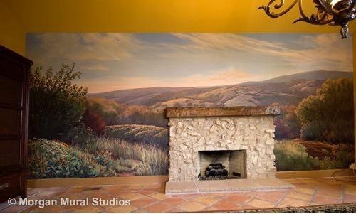 Tuscany Landscape Mural Painting for Private Home Fireplace