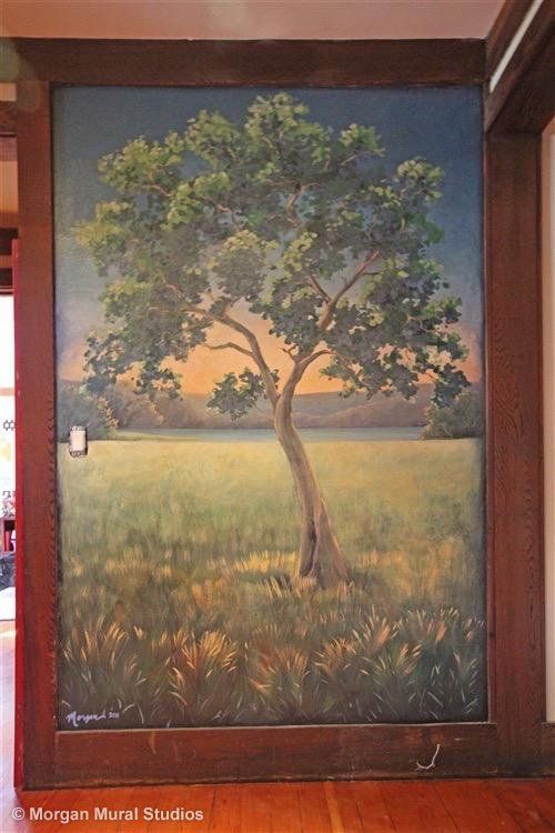 Tree Mural Painting with Sunset Landscape