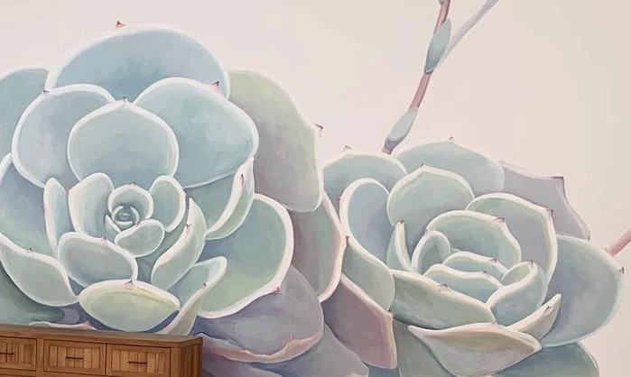 Painting Plants for a Succulent Mural on Exterior Wall