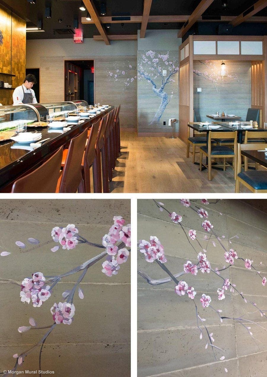 Cherry Blossom Mural Painted at Japanese Sushi Restaurant