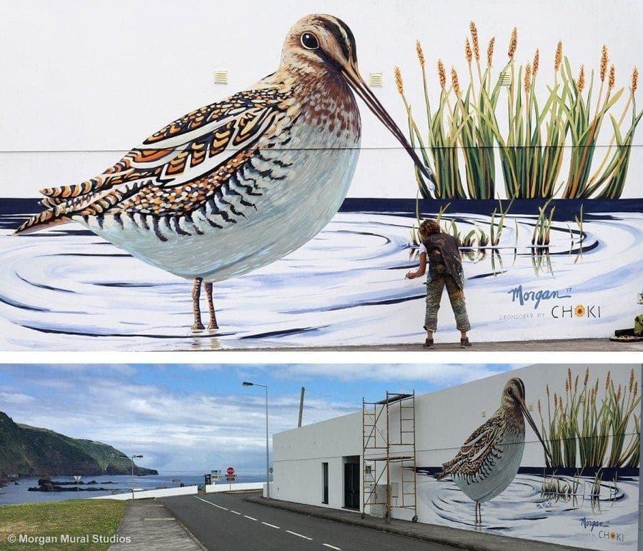 Larger Than Life Sandpiper Mural Painting with Reeds