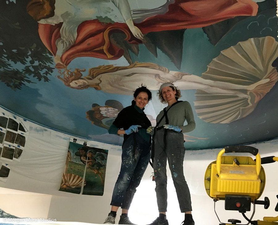 Morgan and Chiara taking a break from Botticelli's Birth of Venus Ceiling Mural