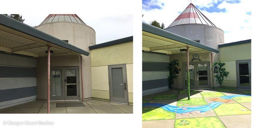 Blach School Library Mural Art - Before and After