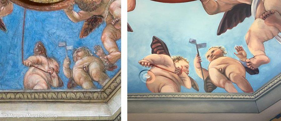 Decorative Ceiling Painting with Cherubs at Private Residence in Renaissance Style