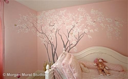 Sakura Blossom Mural for Pink Girls Bedroom