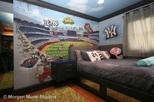 Yankees Baseball Stadium Mural for Boys Bedroom